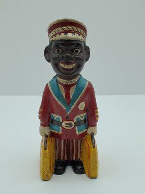 Cast Iron Americana Bellhop Coin Bank African American Metal Hotel Porter Figure